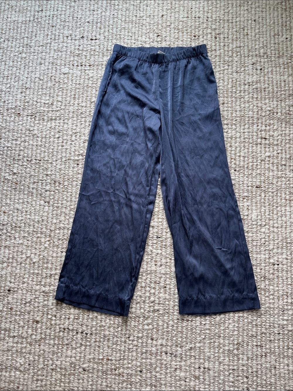 A New Day Blue Satin Crinkle Pants Medium High Rise Pull On Wide Leg Minimal